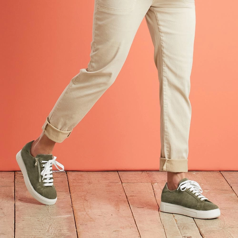 Feather: Pale Olive Suede Abrasion Resistant Toe Caps