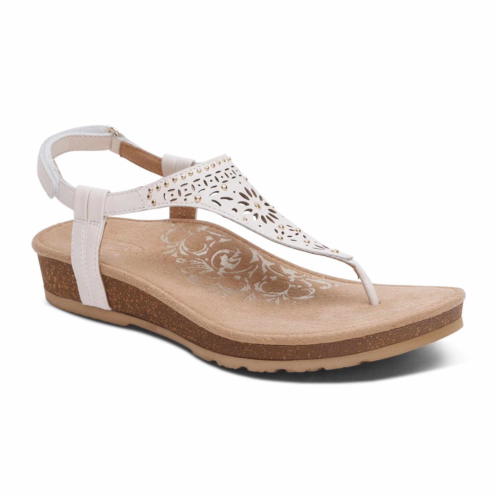 Cushioned Ankle Slip On Closure Aetrex Evelyn Backstrap Sandal (Women) - Ivory