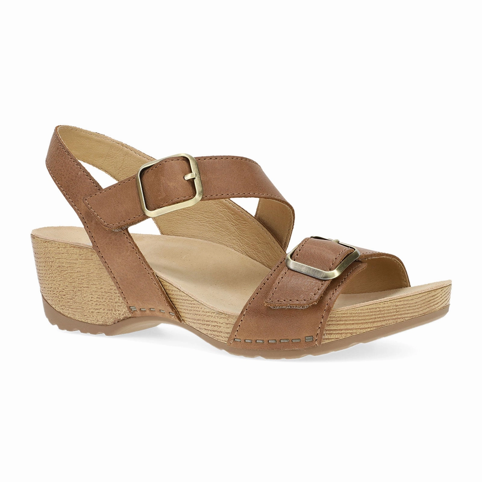 Breathable mesh panel Dansko Trinity Wedge Sandal (Women) - Tan Burnished Suede