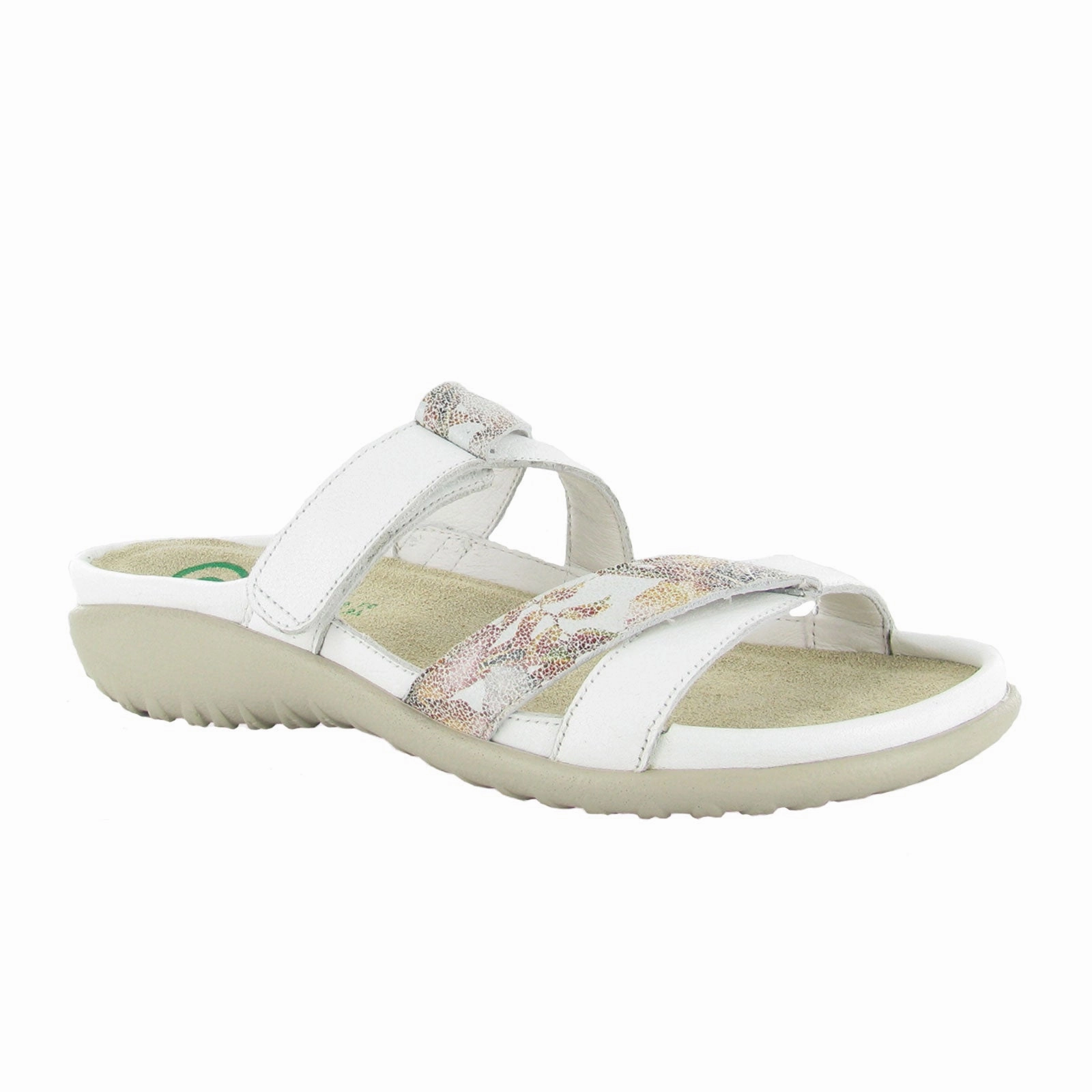 Quick Access Naot Tariana Slide Sandal (Women) - Soft White Leather/Floral Leather