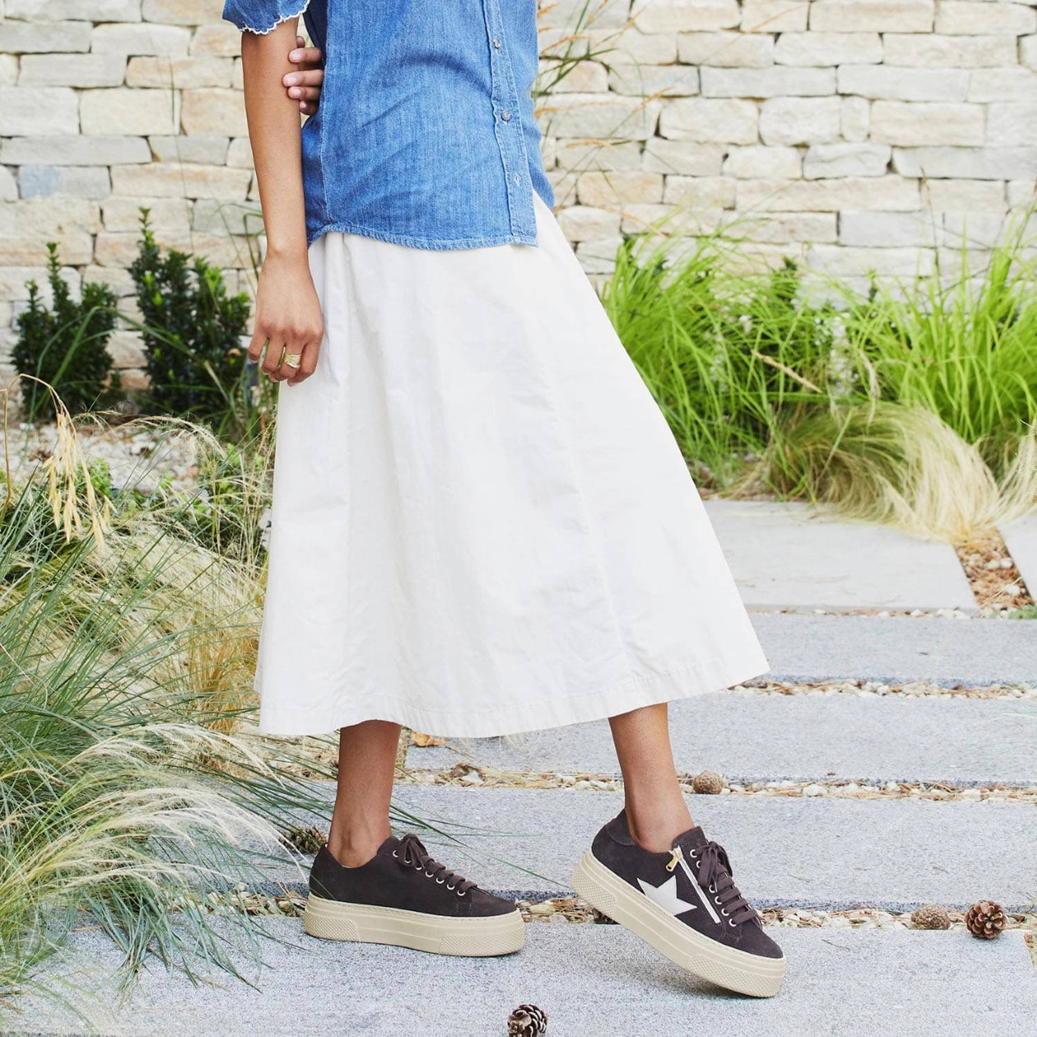 Diva-Star: Chocolate Suede & Cream Leather Relaxed Walk Breathable Slip-Ons