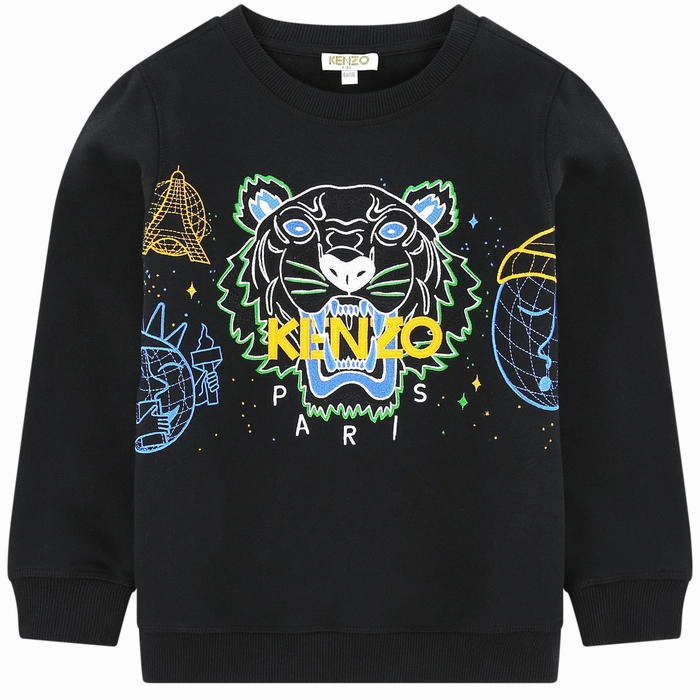Kenzo Kids Tiger Cotton Sweatshirt in Black Comfort - fit Bohemian