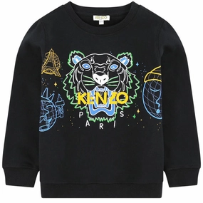 Buttoned Kenzo Kids Tiger Cotton Sweatshirt in Black