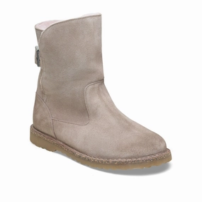 Season Free Grip Firm Birkenstock Uppsala Boot (Women) - Gray Taupe Suede/Soft Pink Shearling