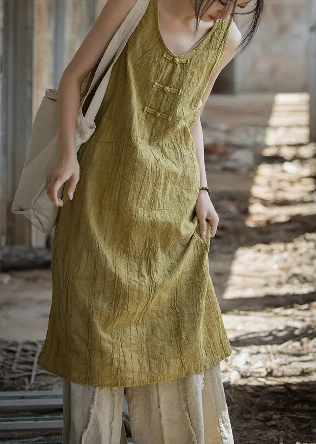 SeamlessConstruction Feminine Cut Summer Sleeveless Solid Color Linen Dress