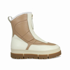 Blizzard: Cream & Camel Leather & Shearling Low Profile Outdoor Explorer Easy To Clean
