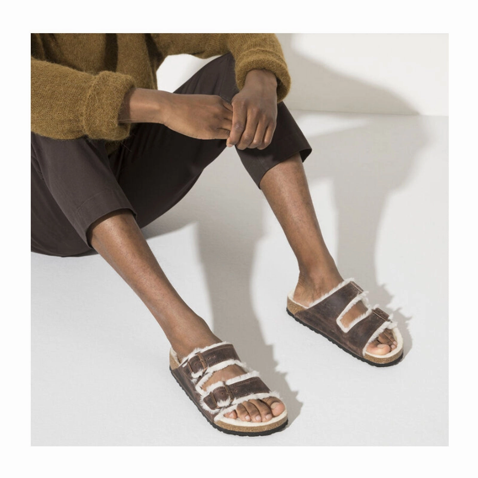 Quality craftsmanship Birkenstock Arizona Slide Sandal (Women) - Habana Oiled Leather/Natural Shearling