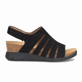 Comfortiva Scottie Wedge Sandal (Women) - Black Cow Suede Flat Design
