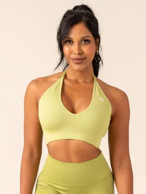 Lift Rib Seamless Halter Sports Bra - Olive Supportive Back