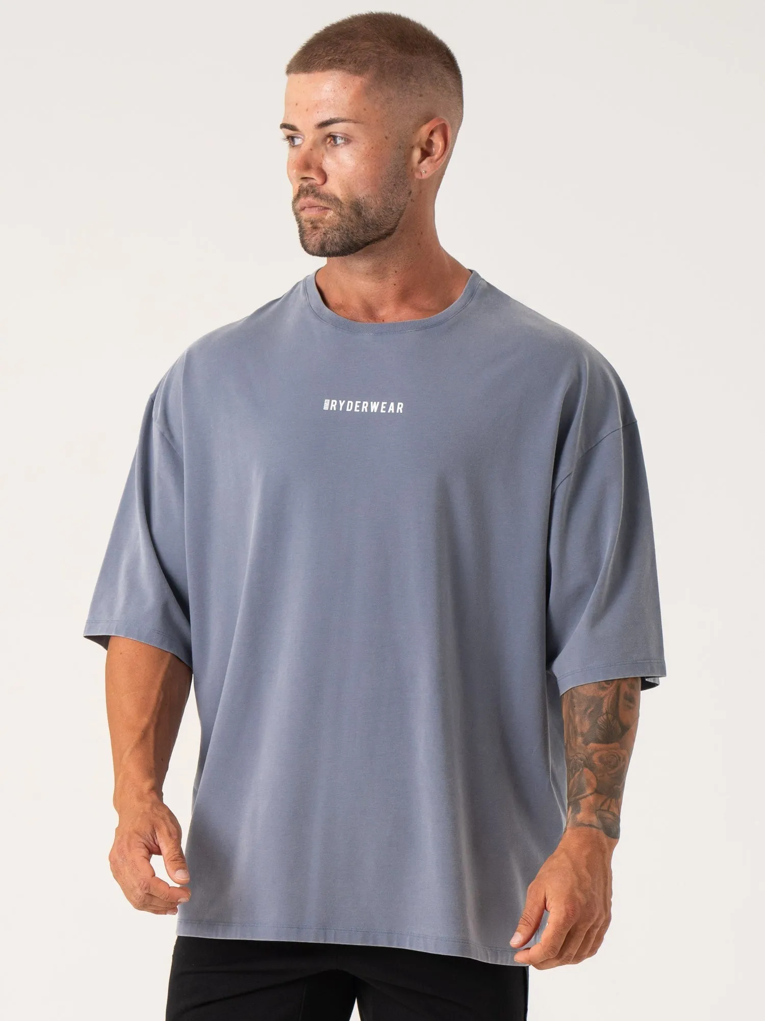 Tough Build Cool Weather Wear Pursuit Oversized T-Shirt - Denim Blue Stonewash