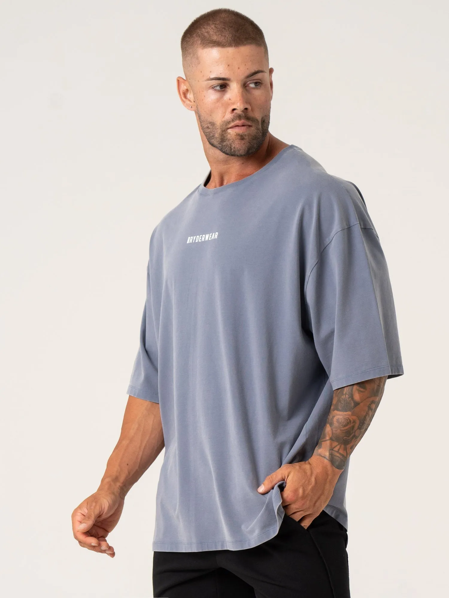 Smart Motion Cool Weather Wear Pursuit Oversized T-Shirt - Denim Blue Stonewash