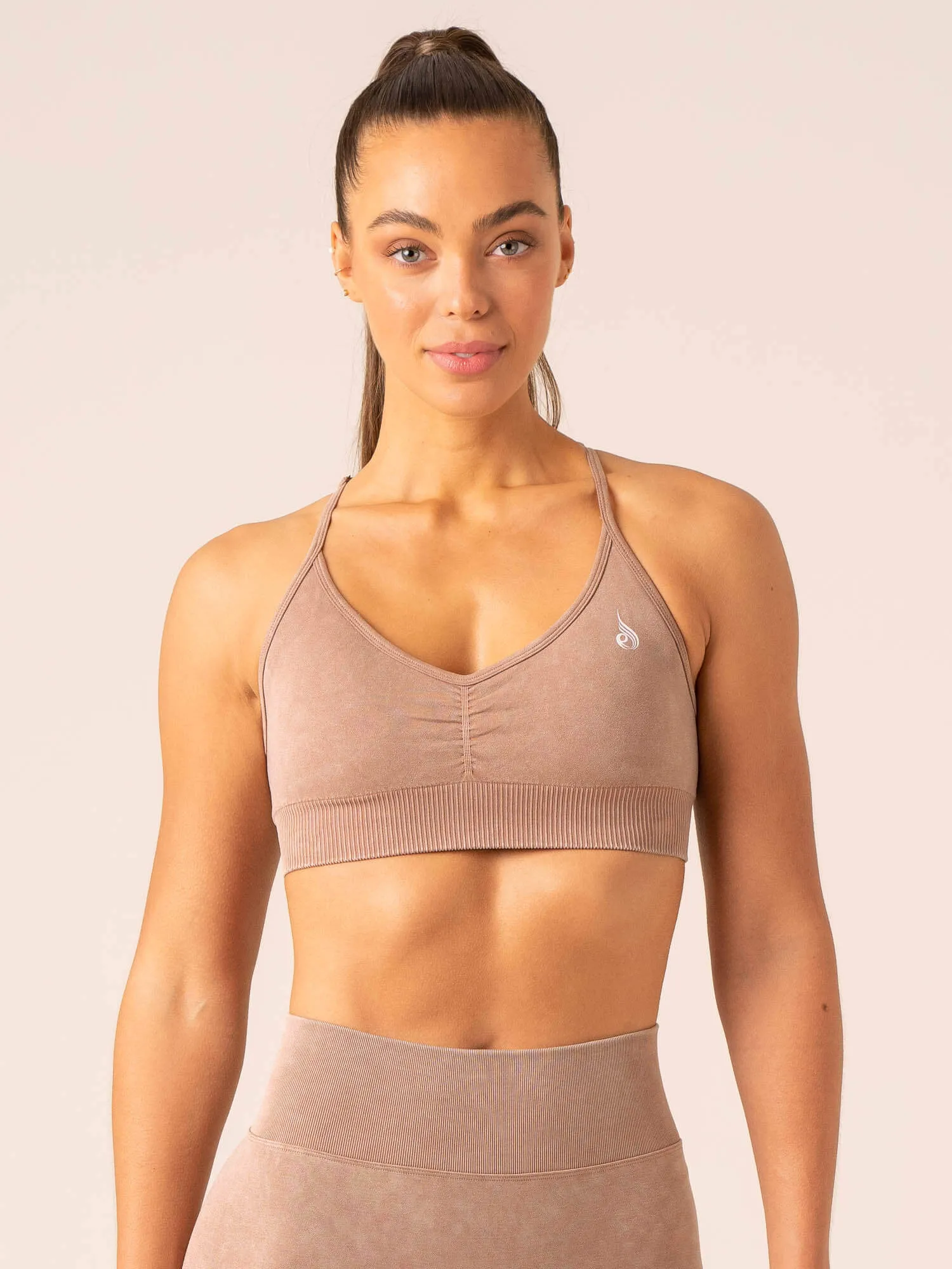 exercise Velcro closure seams Stonewash Seamless Sports Bra - Tan Stonewash