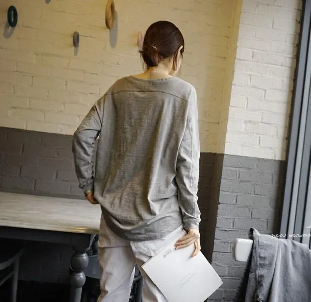 Sporty Look Cozy Option Cotton Loose Stitching Long Sleeves Shirt