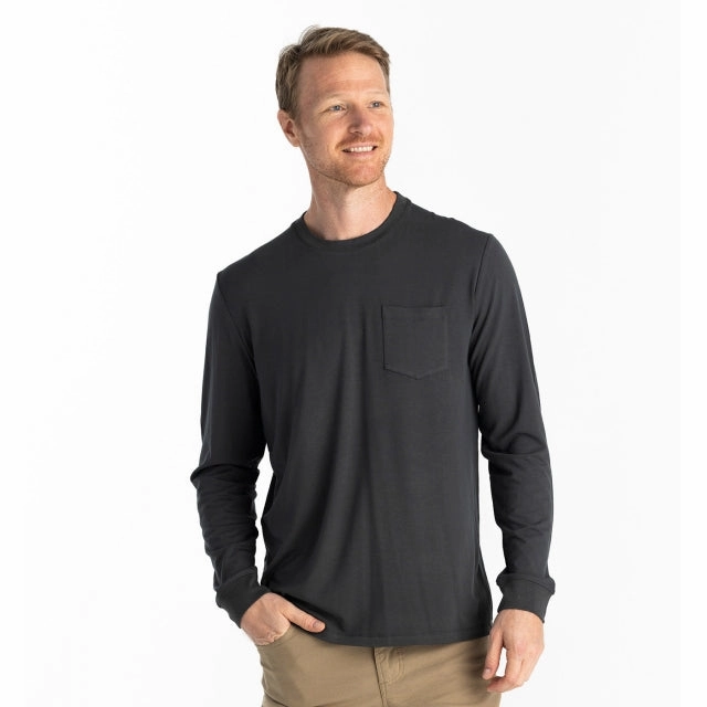 Social Meetup Geometric Pattern Mens Bamboo Flex Long Sleeve Pocket Tee