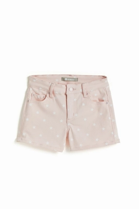 insulated Brittany Pink Star Print Color Short With Fray Hem