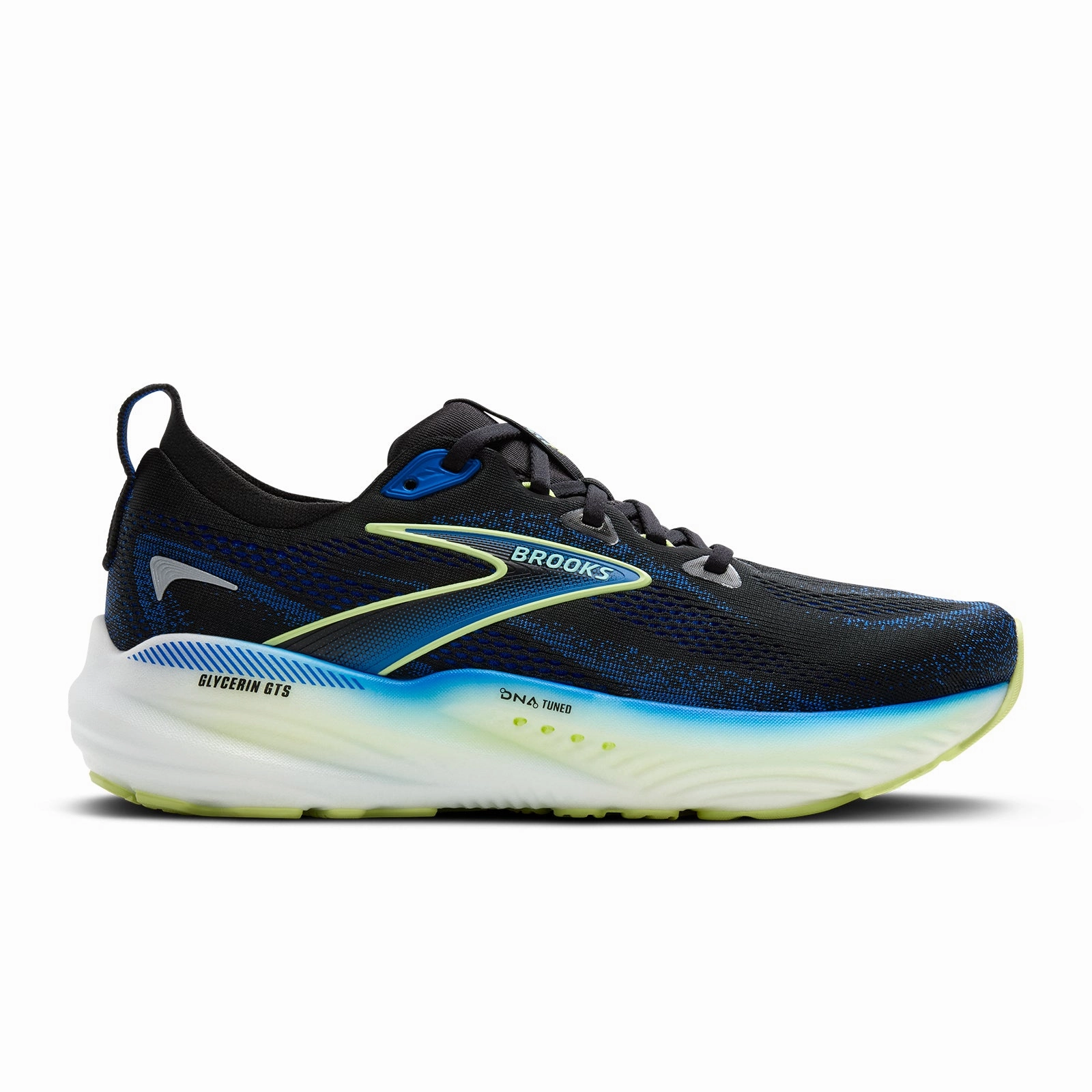Daily Walk All-season Leather Shoes Brooks Glycerin GTS 22 Running Shoe (Men) - Black/Cobalt/Neo Yellow