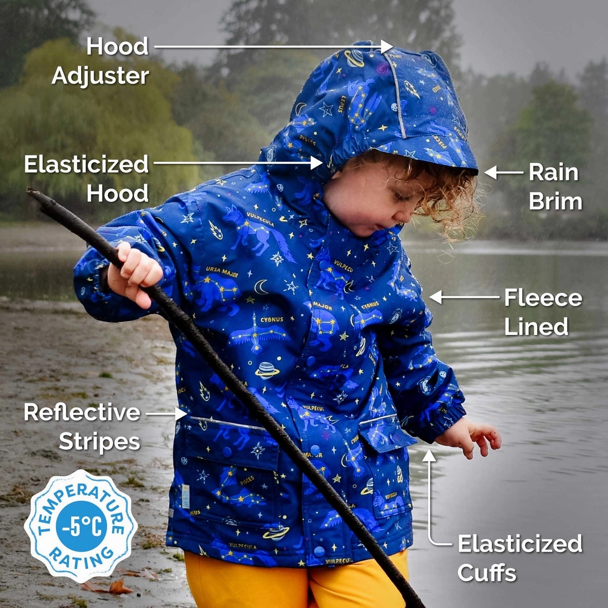 >Jan & Jul Kids Cozy-Dry Waterproof Rain Jacket - Navy Fox Unlined