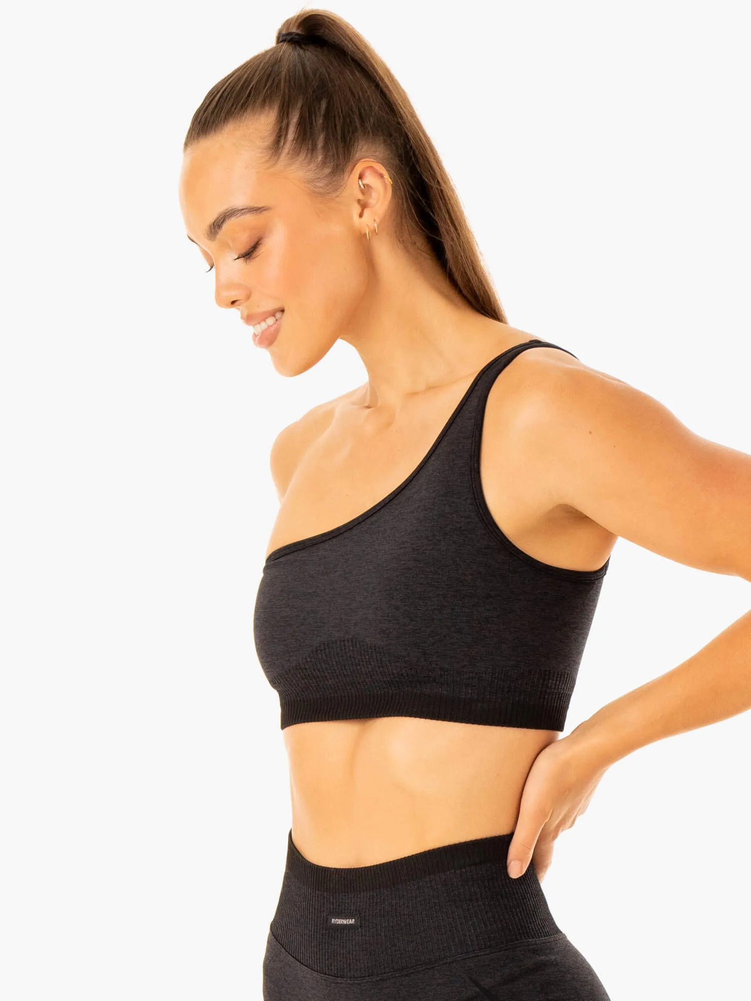 Wear under clothes seams Excel Seamless One Shoulder Sports Bra - Black Marl