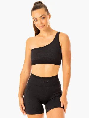 Lightweight Bra Turtleneck seams Excel Seamless One Shoulder Sports Bra - Black Marl