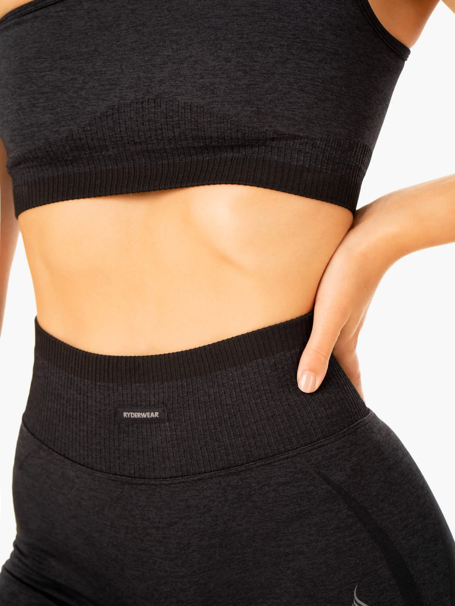 Excel Seamless One Shoulder Sports Bra - Black Marl Anti-bacterial seams Dynamic Compression Fit