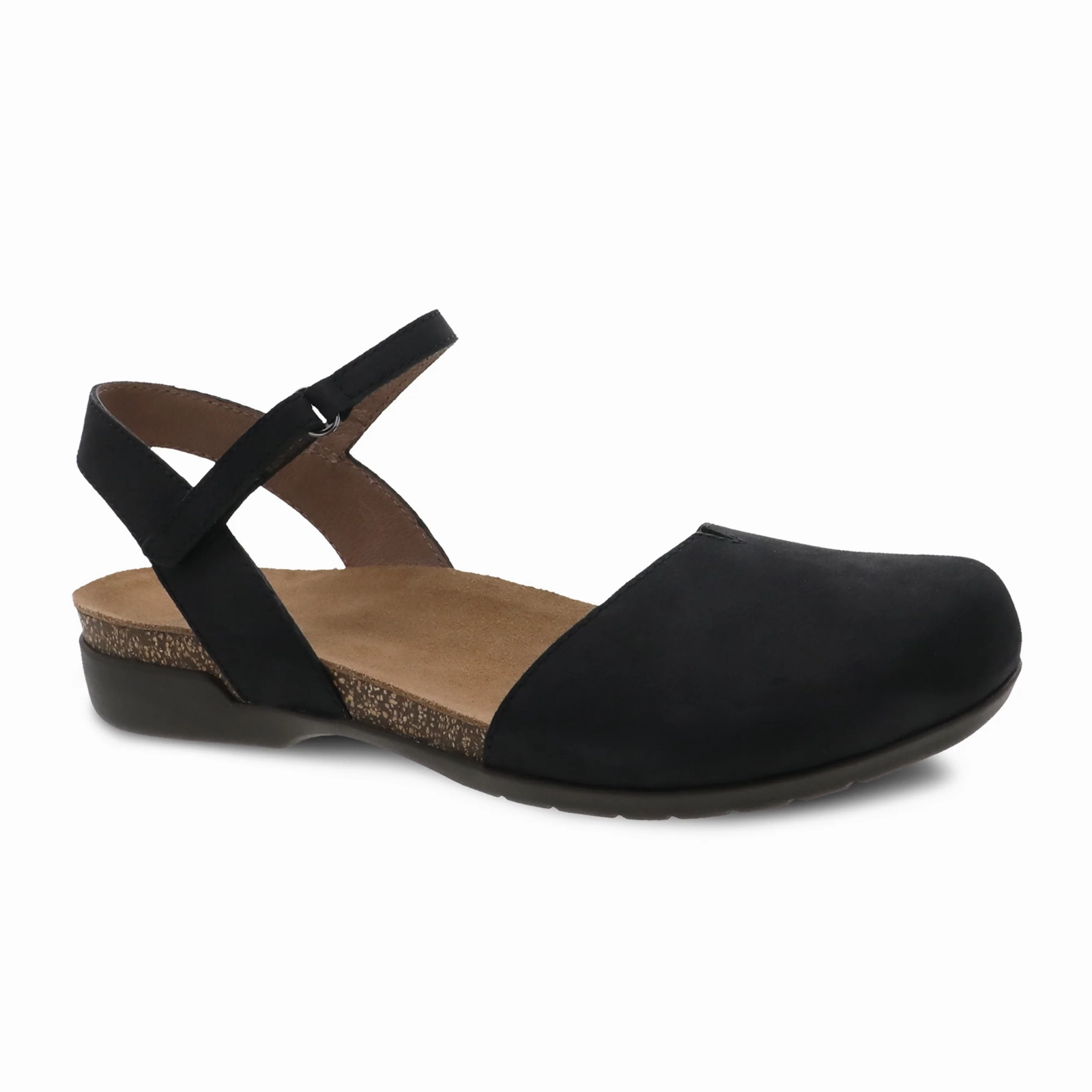 Dansko Rowan Backstrap Sandal (Women) - Black Nubuck Flexible Soles