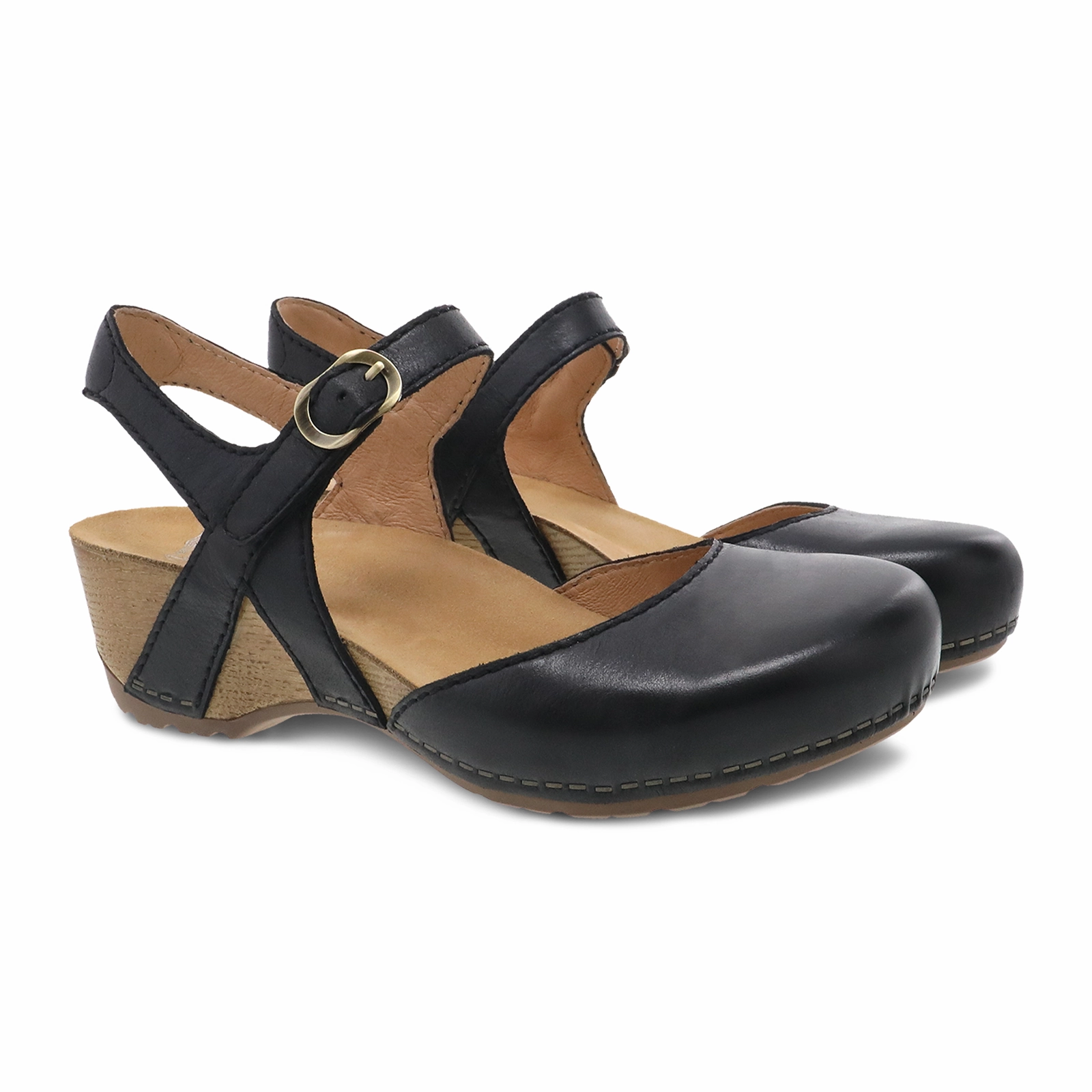 Low Profile Design Closed Toe Dansko Tiffani Wedge Sandal (Women) - Black Milled Burnished