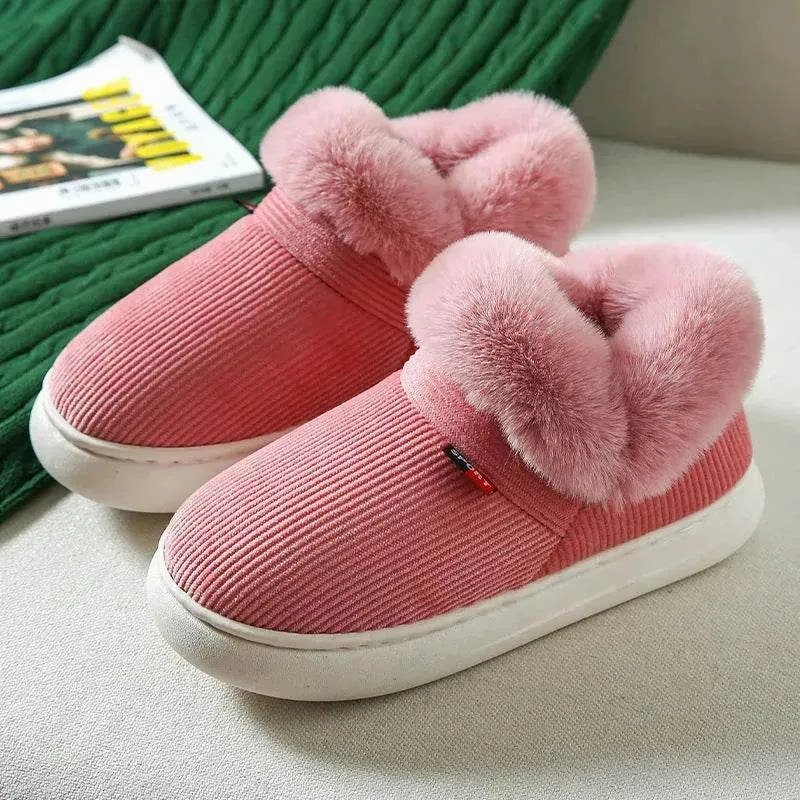 Winter Plush Cotton Shoes For Men And Women Cozy Fluffy Corduroy House Slippers Warm Slip On Fleece House Shoes All terrain Snow Comfort