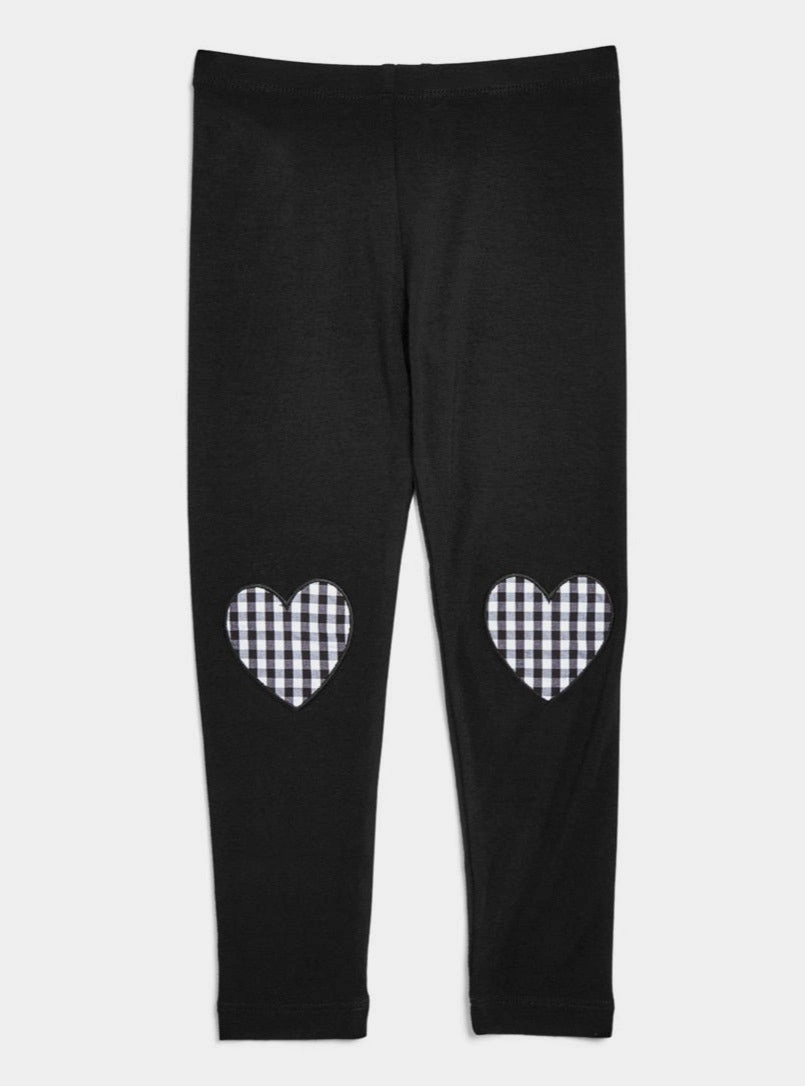 Design History - Girls' Gingham-Heart Leggings in Black machine - washable School - wear