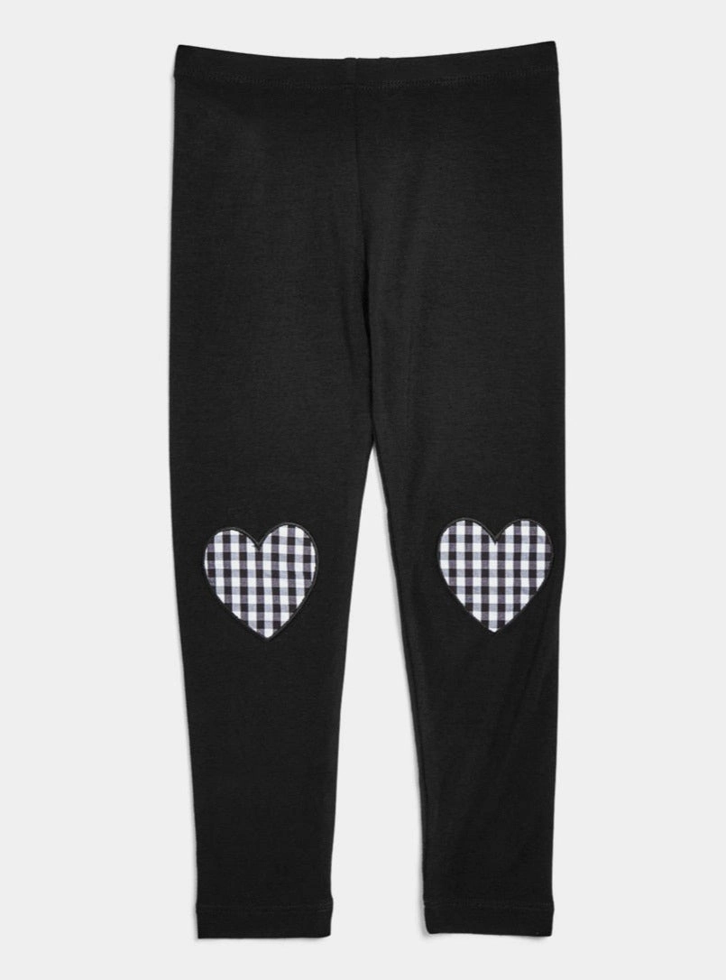 Design History - Girls' Gingham-Heart Leggings in Black Washable machine - washable