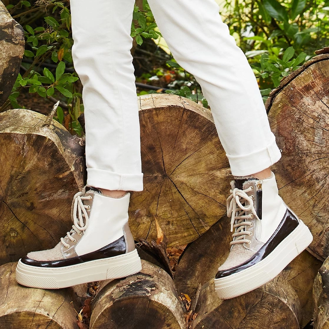 Destiny: Taupe Multi Patent & Wool Lining Textured Tread Pattern