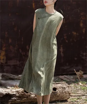 Distressed Tie-Dye Sleeveless Ramie Dresses Church Proper Fall Fashion