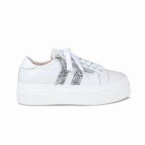 Diva: White Leather & Silver Glitter Arch Support Footbeds