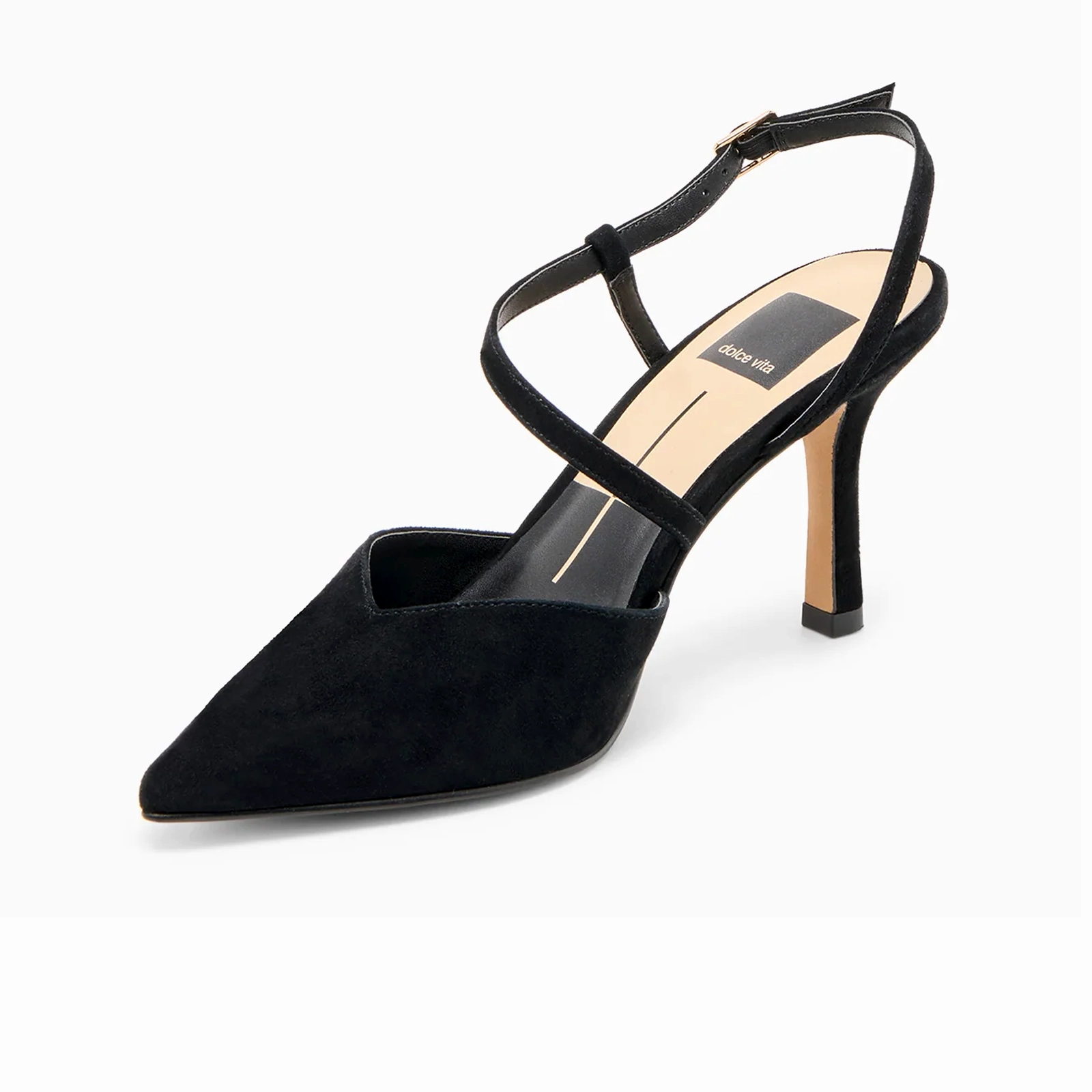 Dolce Vita Kamra Strappy Heel (Women) - Onyx Suede Neat Power Stylish Slip-on Shoes