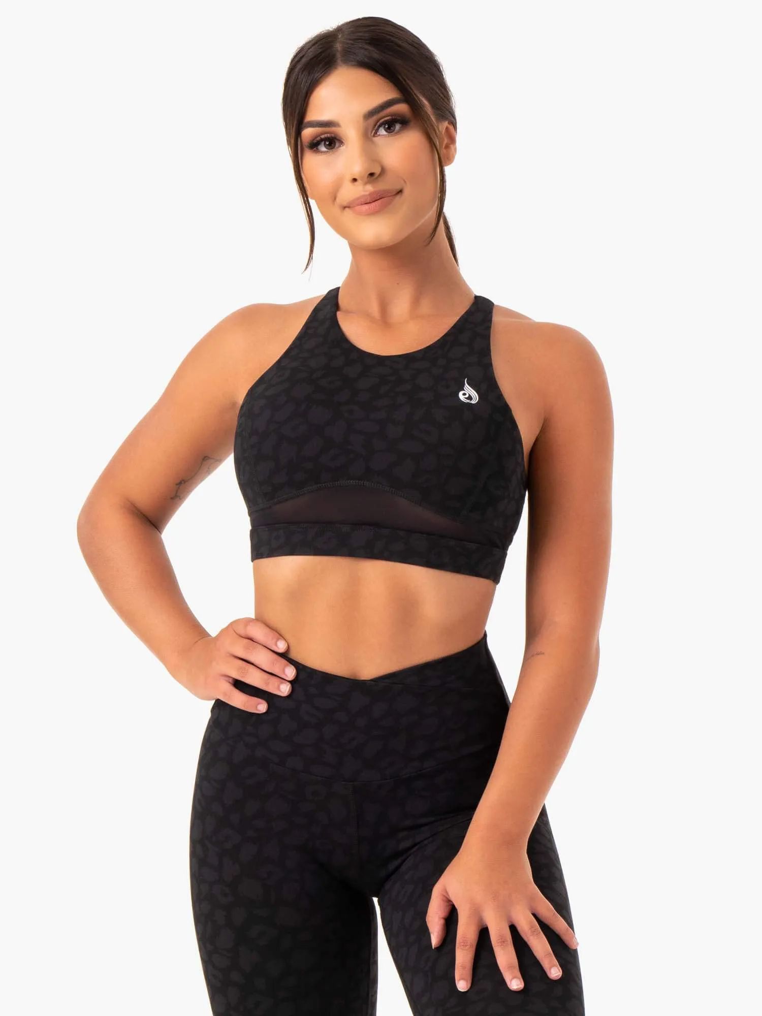 Versatile Design Amazon Mesh Sports Bra - Black Leopard
