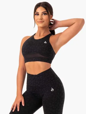 Neutral Colors Adaptive Stretch Fabric Amazon Mesh Sports Bra - Black Leopard