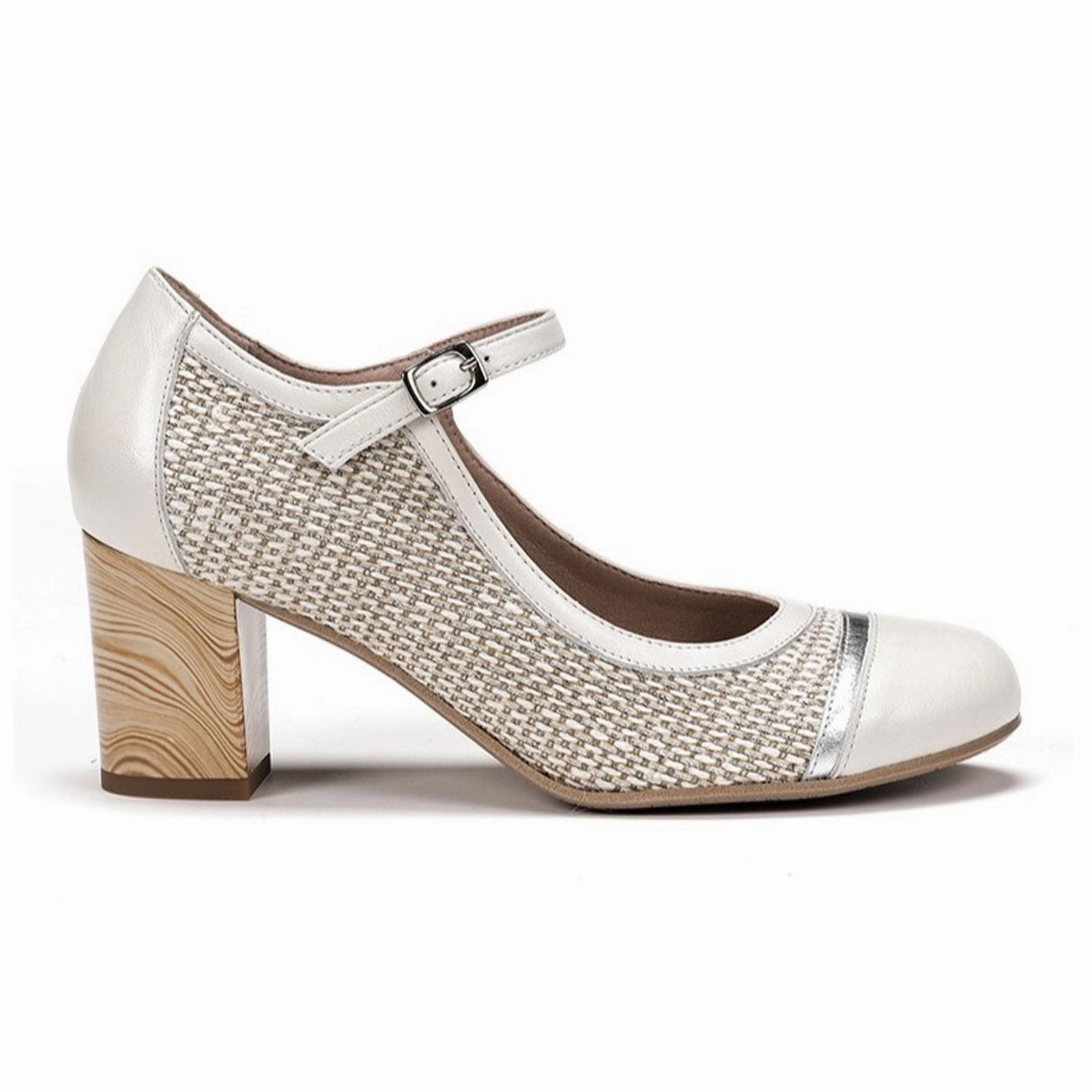 Dorking Rodin D8741 Heeled Mary Jane (Women) - Cream Stitched Detailing Grass Path