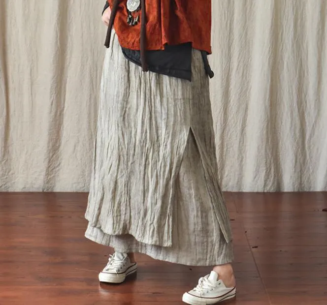 Outfit Mood Anti Pilling Fabric Double Layered Textured Distressed Linen Casual Skirts