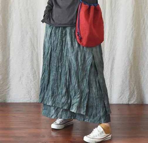 Double Layered Textured Distressed Linen Casual Skirts Flowy Drape