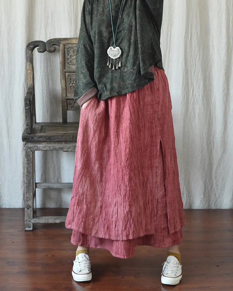 Double Layered Textured Distressed Linen Casual Skirts Teen Fashion Mood Dressing