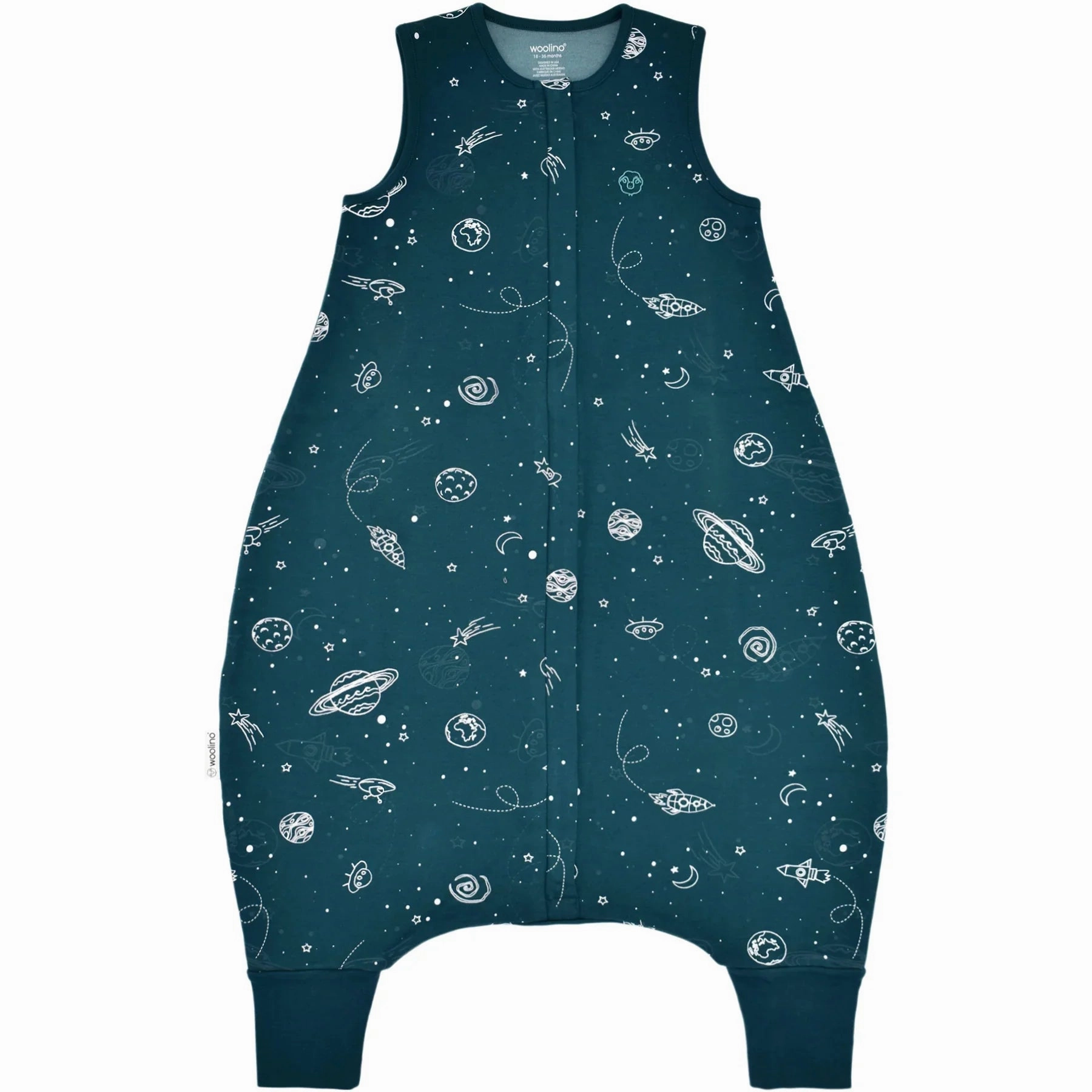 Charming Woolino Merino Wool 4 Season Baby Sleep Bag with FEET opening in GLOW IN THE DARK SPACE