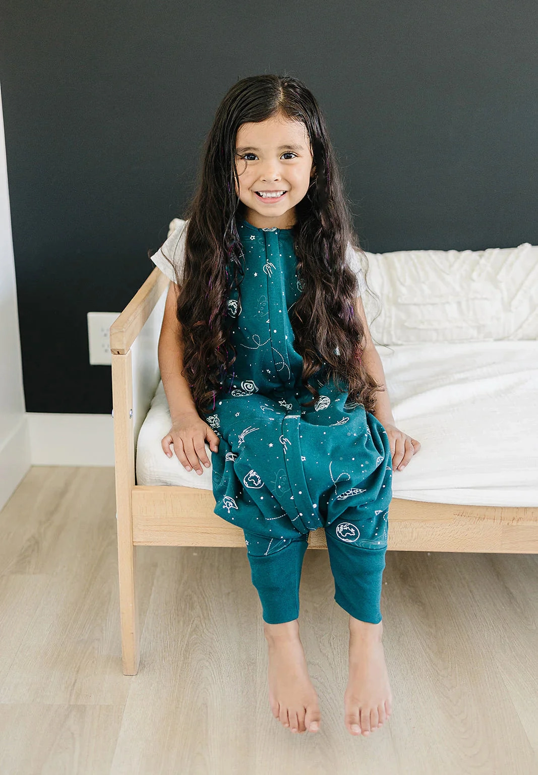 Stretchable kids' wear Woolino Merino Wool 4 Season Baby Sleep Bag with FEET opening in GLOW IN THE DARK SPACE