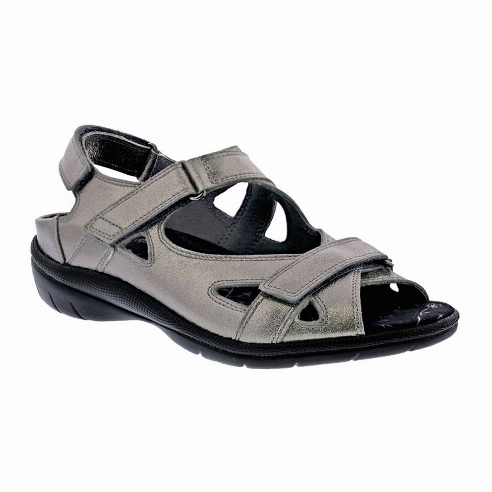 Drew Lagoon Backstrap Sandal (Women) - Pewter Leather Seamless Interior Construction
