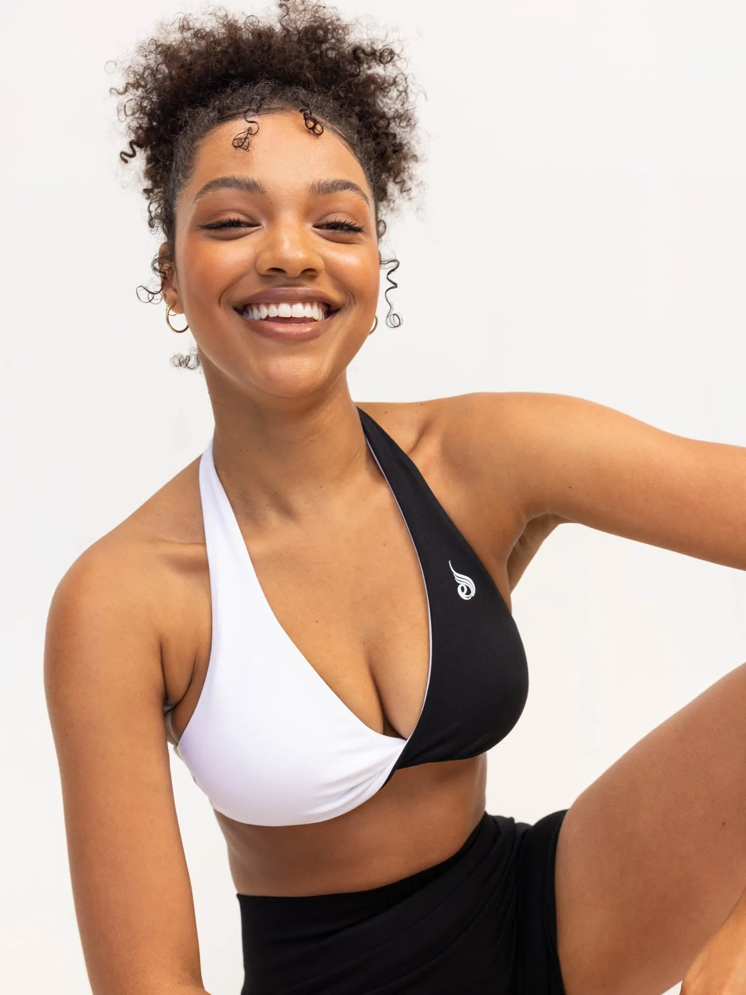 Duo Halter Twist Sports Bra - Black/White Girls'