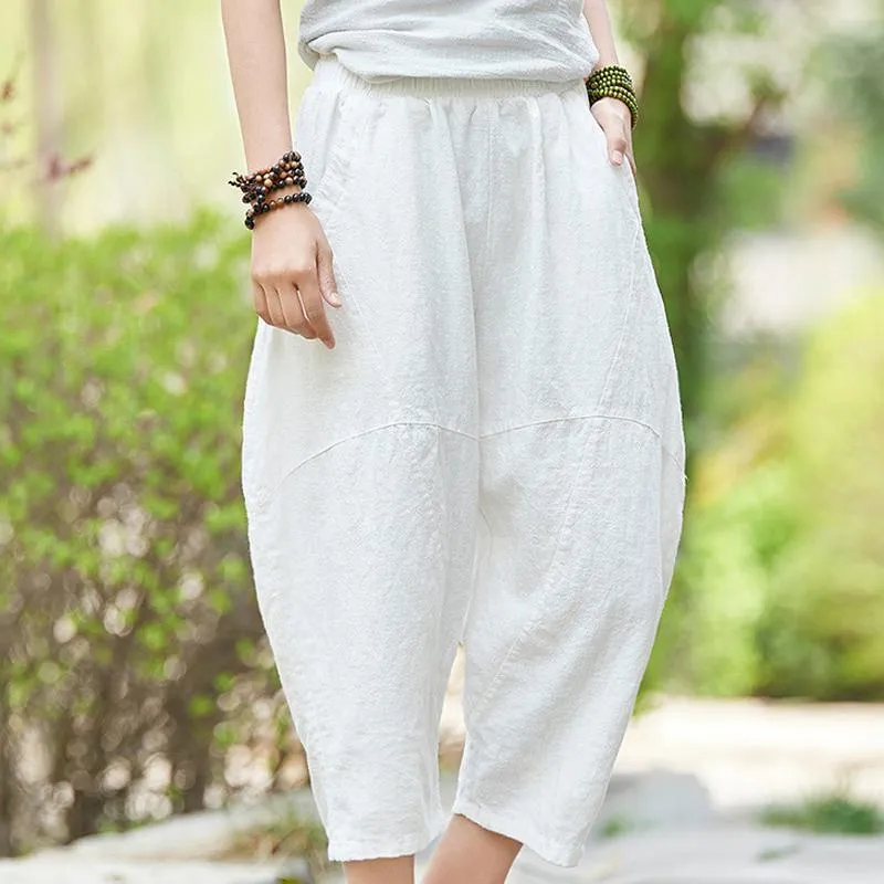 Babakud Cotton Linen Pockets Casual Bloom Pants All-day Comfort