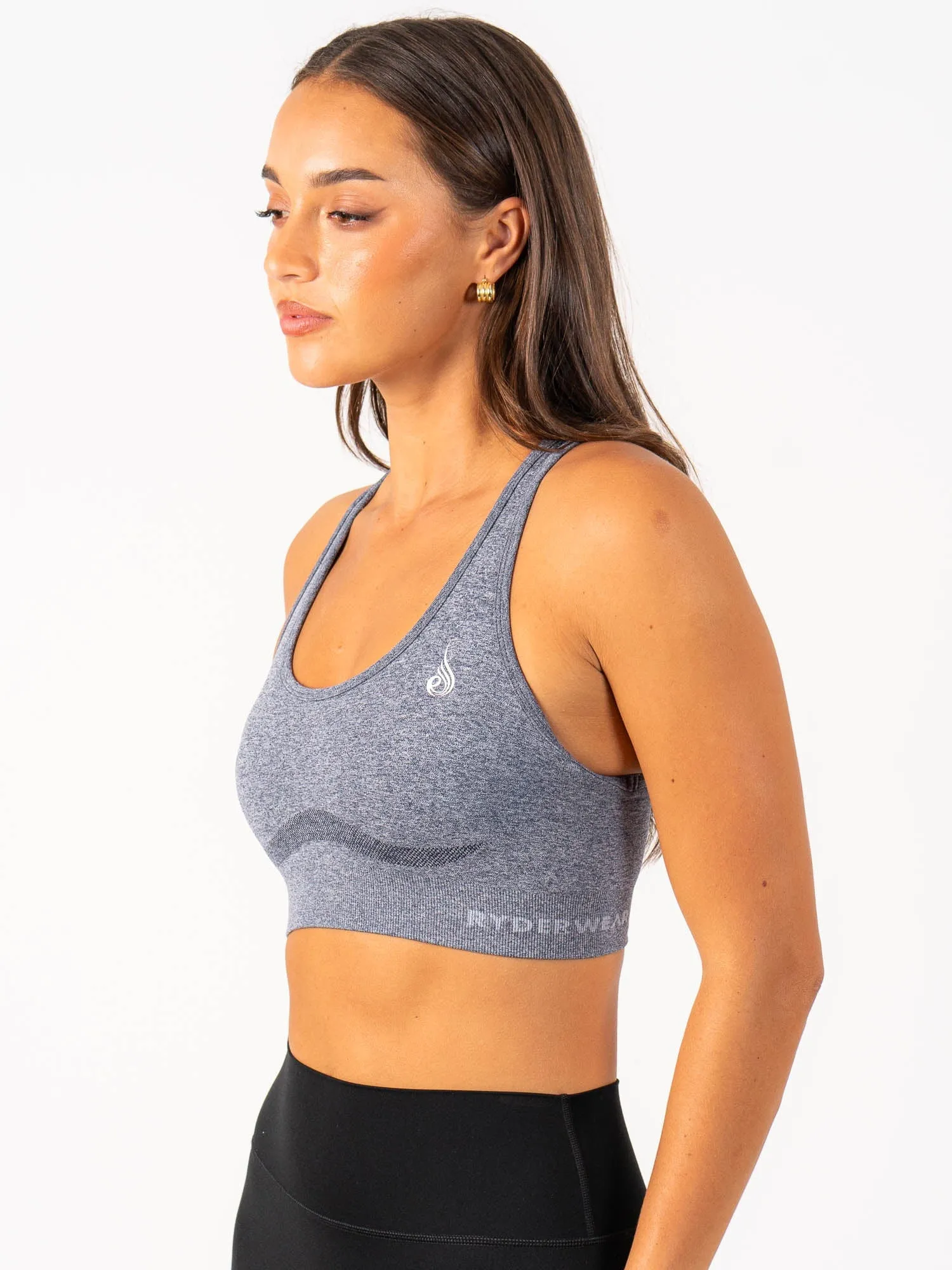 Front Zip Closure Odor-resistant Staples Seamless Racer Back Sports Bra - Navy Marl