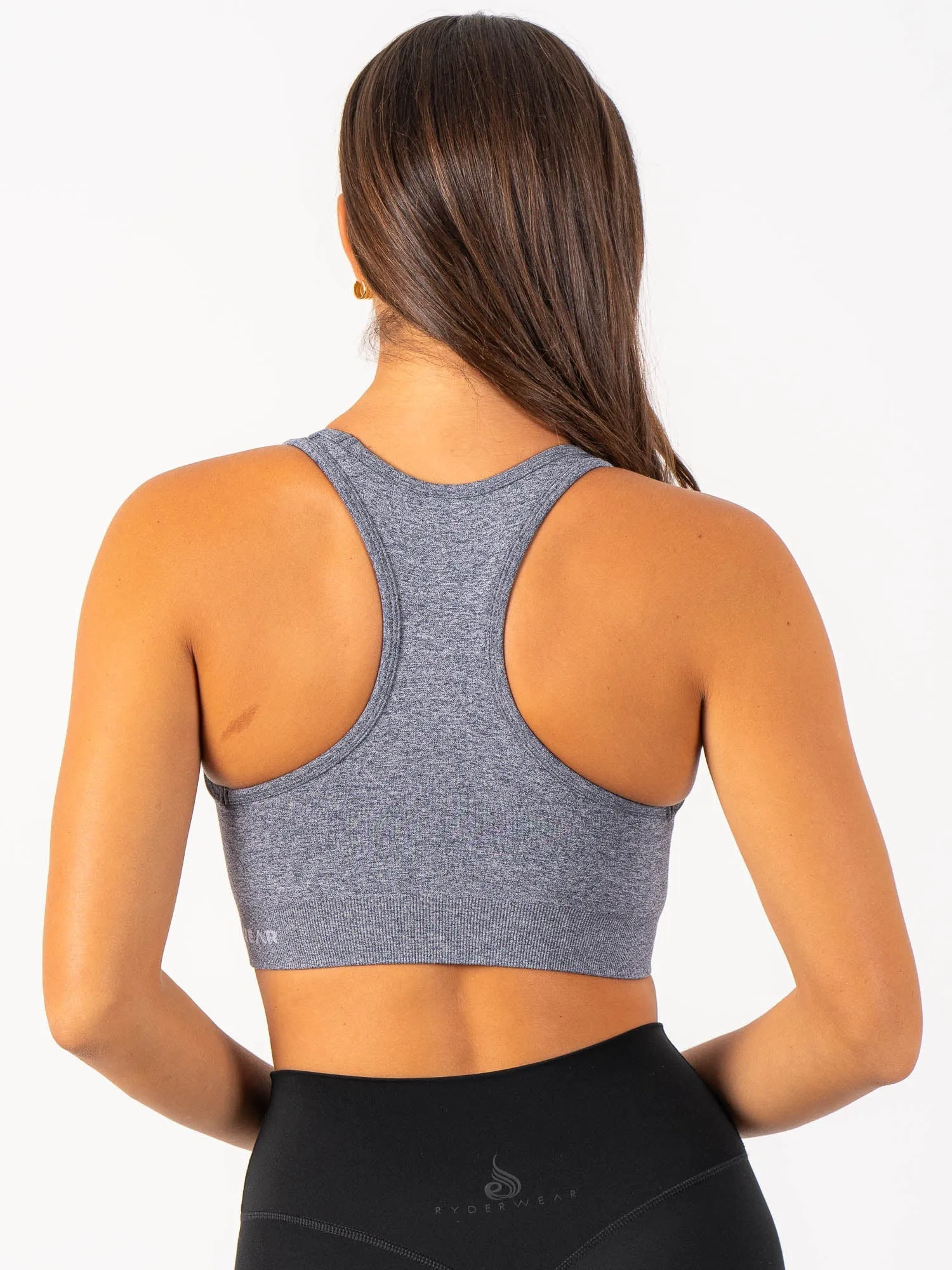 Staples Seamless Racer Back Sports Bra - Navy Marl Coverstitch Reinforced Stress Points