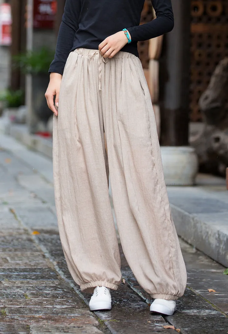 Women Lightweight Comfort Loose Lantern Pants Polyester fabric Detachable belt