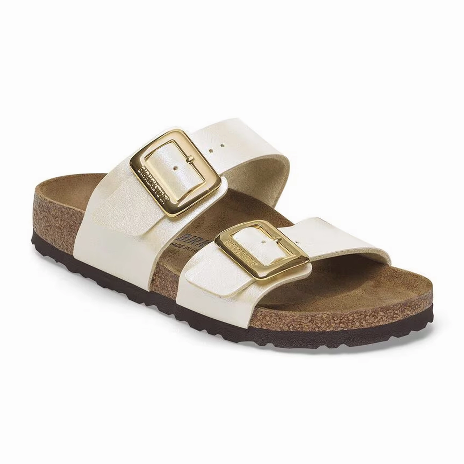 Birkenstock Sydney Luxe Buckle Narrow Slide Sandal (Women) - Graceful Pearl White Quick Slip Sandal Breathable Footwear