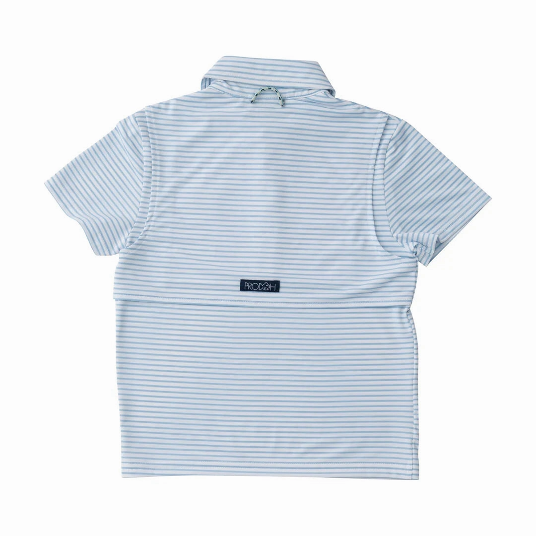 Tie dyed kids' clothes Boys Short Sleeve Pro Performance Polo in Classic Clear Sky Blue and White Stripe