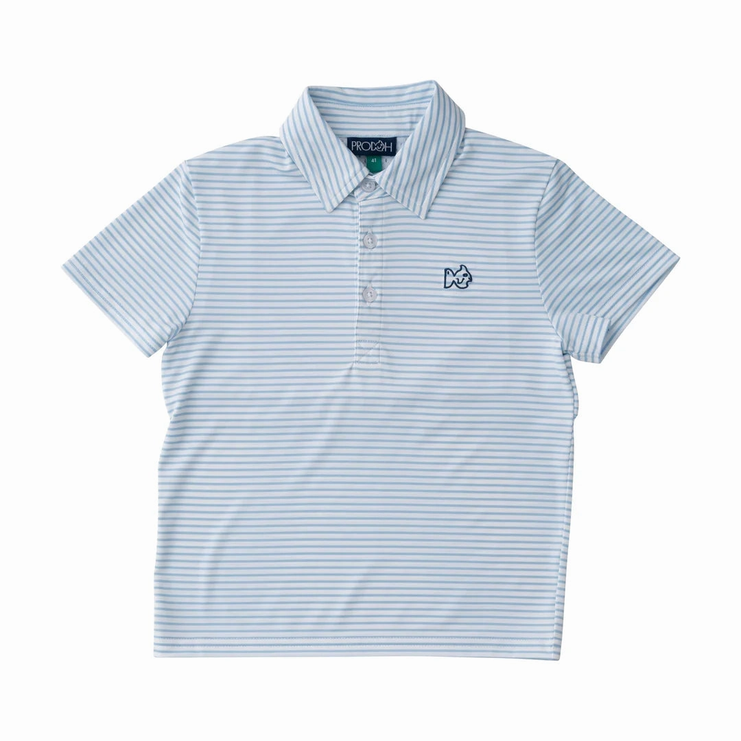 Boys Short Sleeve Pro Performance Polo in Classic Clear Sky Blue and White Stripe Latest